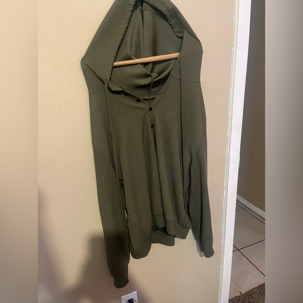 Olive Green Waffle Knit Hooded Sweater